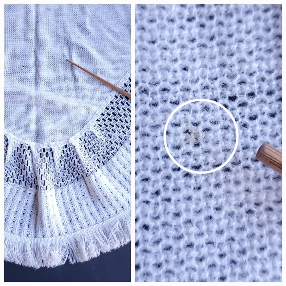 Vintage Glentex Shawl White Acrylic Triangle Wrap Grannycore Fringe Japan - Picture 6 of 8
